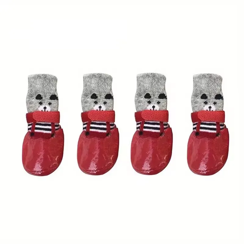 Pet Shoes Cute Bear Cotton Dog Shoes Rubber Sole Non-slip Waterproof Cats & Dogs Socks for Chihuahua Puppy Small Medium Pets Snow Boots