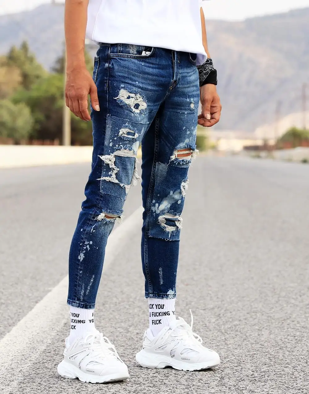 Premium Blue Paint Splatter Boyfriend 