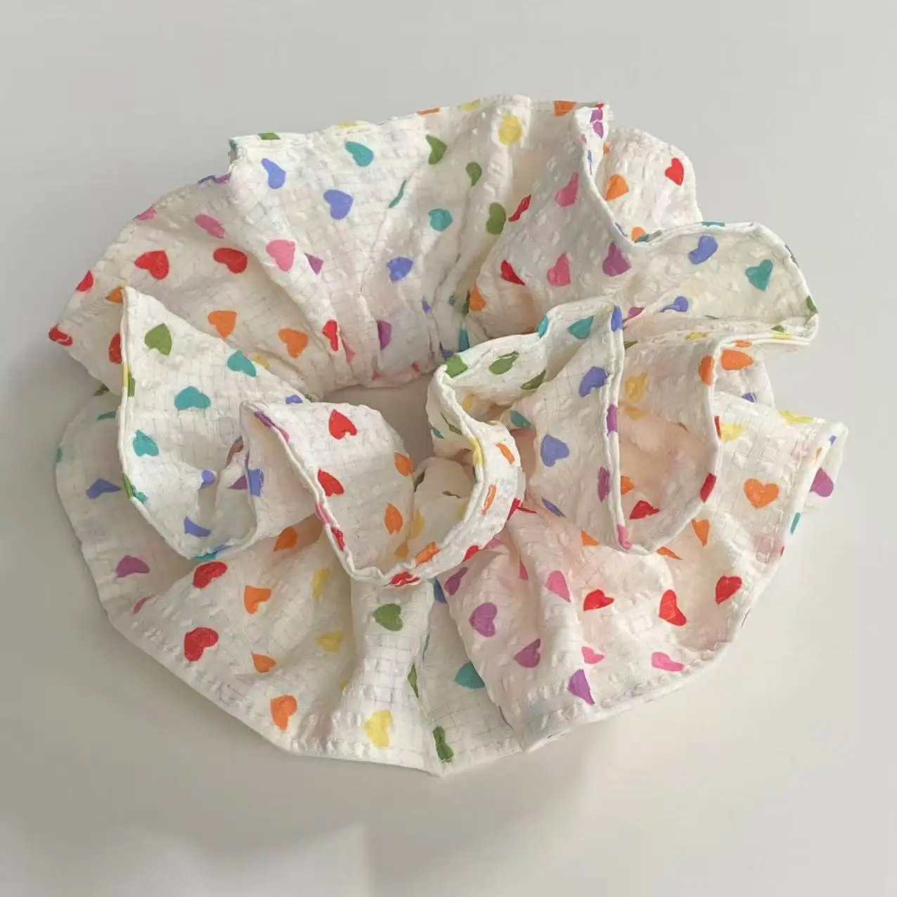 1PC Colorful Heart - Printed Scrunchie, Cute Large Hair Tie for Women, Sweet Hair Accessory for Daily Wear and Parties