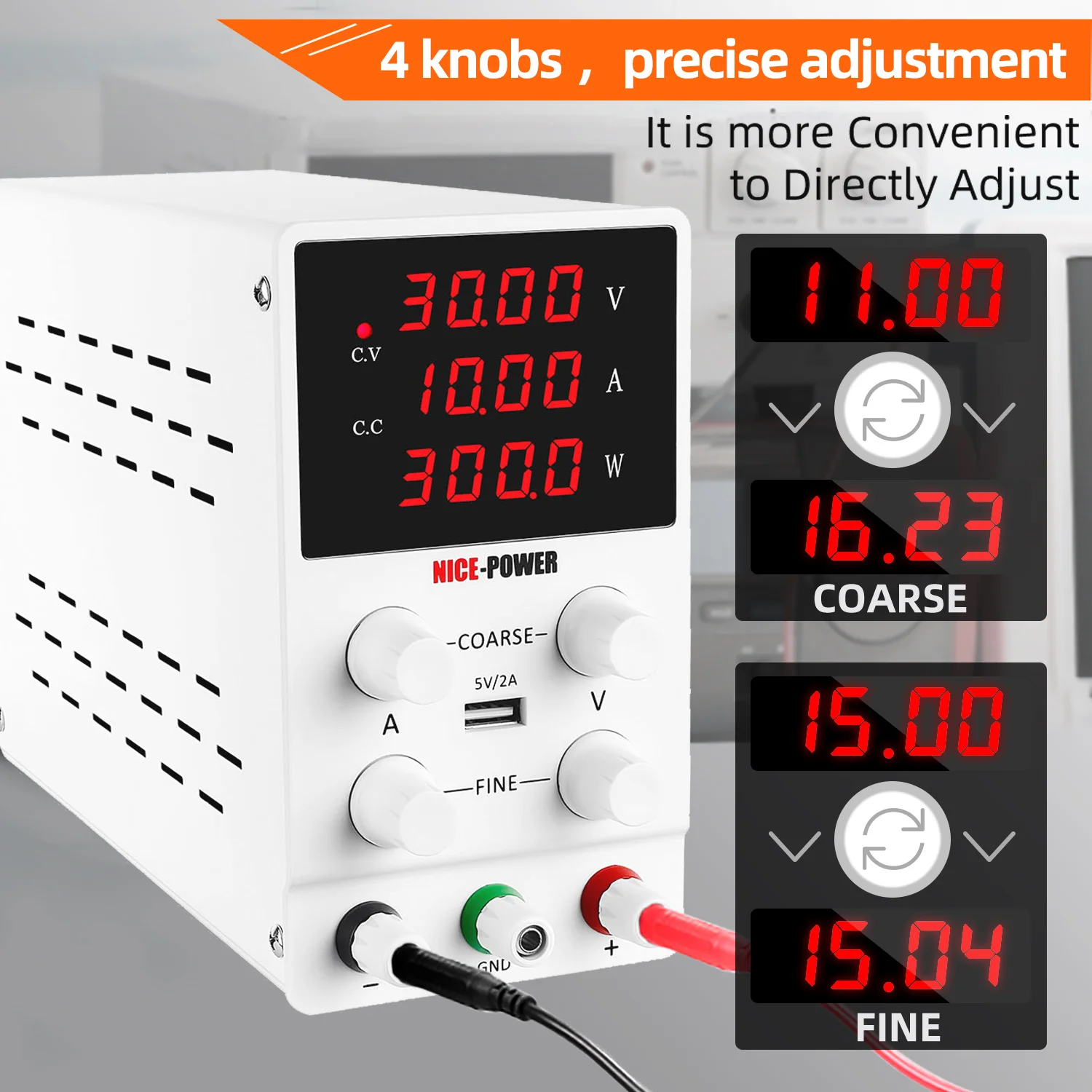 AC to DC Lab Power Supply 30V 10A Adjustable Bench Power Source 60V 5A 120V 3A For Mobile Phone Repair Battery USB Fast Charging