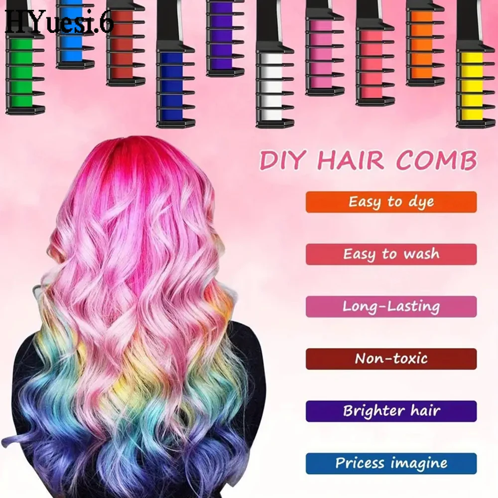 Description Picture 5 of item10 Color Washable Hair Chalk Combs Portable Non Toxic Temporary Hair Color Comb For Girl Cosplay Birthday Halloween Party Makeup