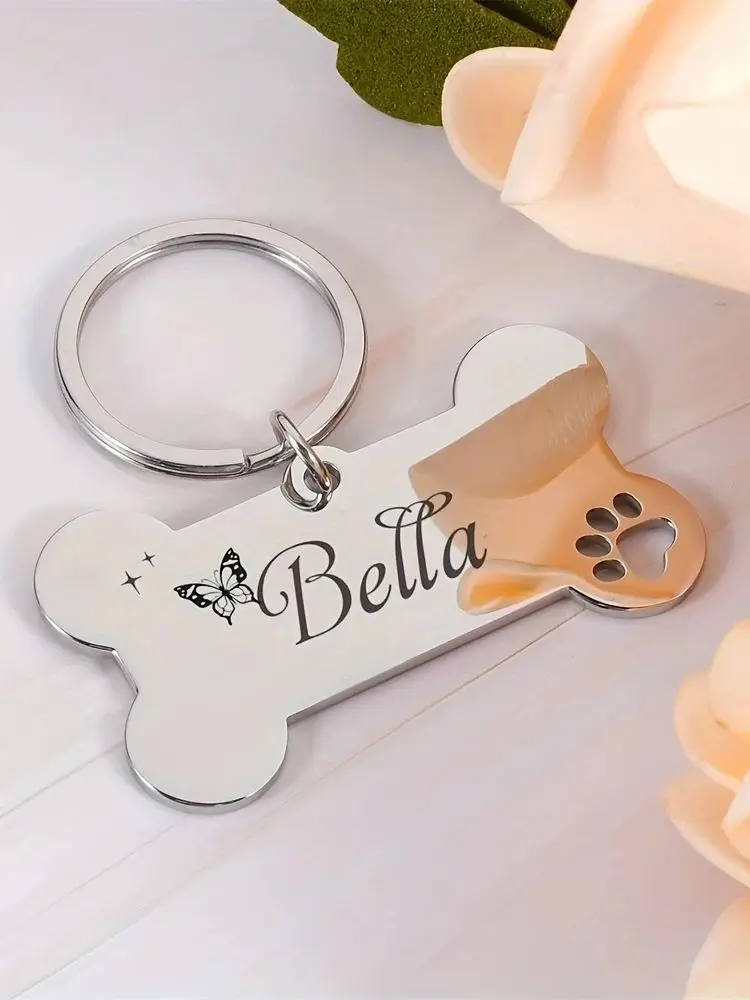 Customized carved stainless steel dog hollow paw print ID tag, personalized pet name and contact information pendant