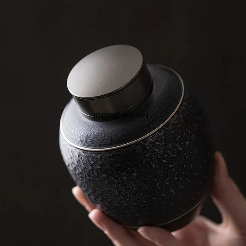 Large capacity ceramic tea storage tank coarse ceramic sealed moisture-proof tea set accessories process tea storage jar