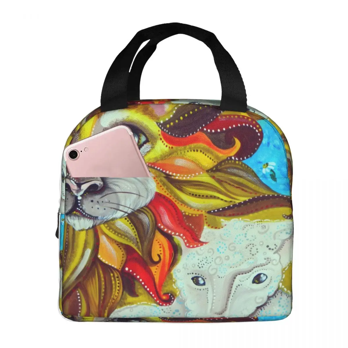 

Outdoor Lion And Lamb Tote Handheld Jesus Insulated Case Female Food Bags