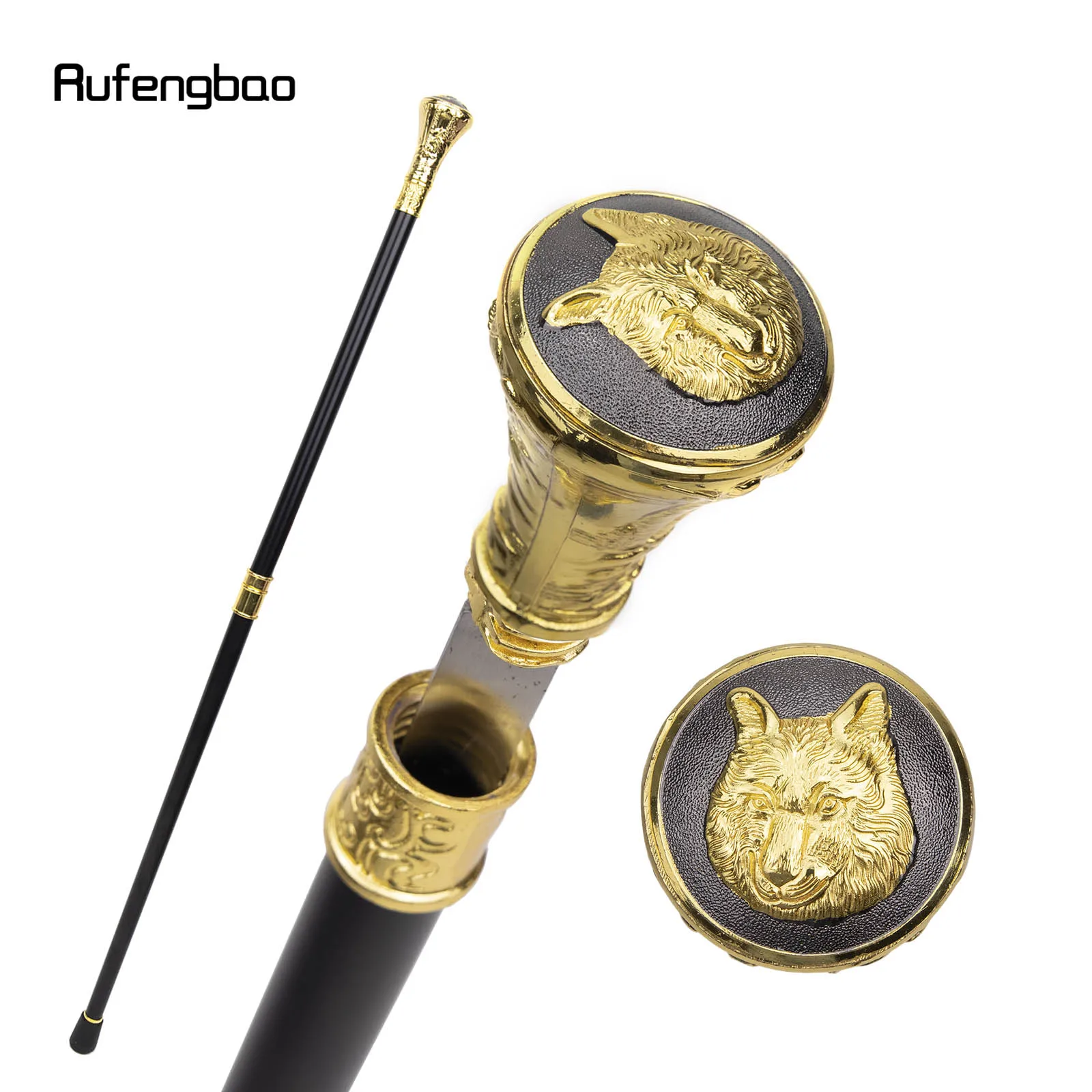 

Gold Luxury Wolf Head Totem Walking Stick with 26cm Hidden Sword Self Defense Fashion Cane Sword Cosplay Crosier Stick 93cm