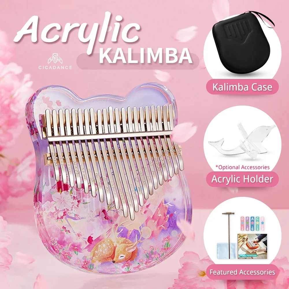 

Акриловая клавиатура Kalimba с 17/21 клавишами, раскрашенным узором, пианино с тоном C, клавиатура Calimba, музыкальные инструменты с сумкой, молоток для настройки, подарки