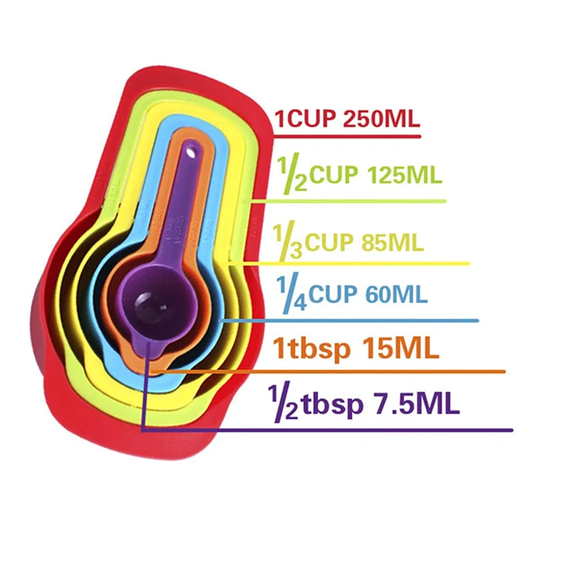Plastic Measuring Cups Measuring Spoon Graduated Coffee Milk Tea Baking Tools 6PCS measuring cup and spoon set