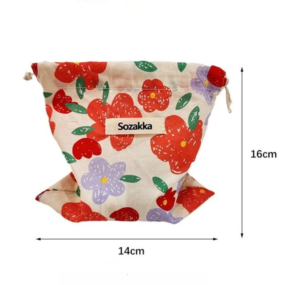 Cotton Fabric Floral Small Drawstring Bags Lipstick Toiletry Makeup Organizer Coin Pocket Bags Purse Keys Earphone Storage Bag