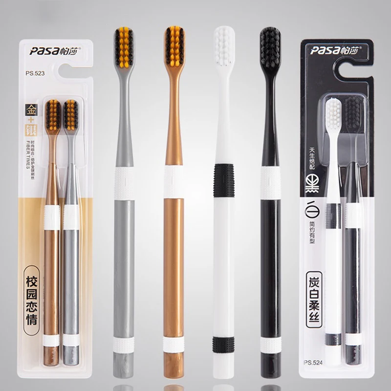 

2 Pcs Bamboo Charcoal Toothbrushes Ultra-Fine Soft Bristle Cleaning, Family Outfit Couple Adult Fine Bristle Toothbrush Set