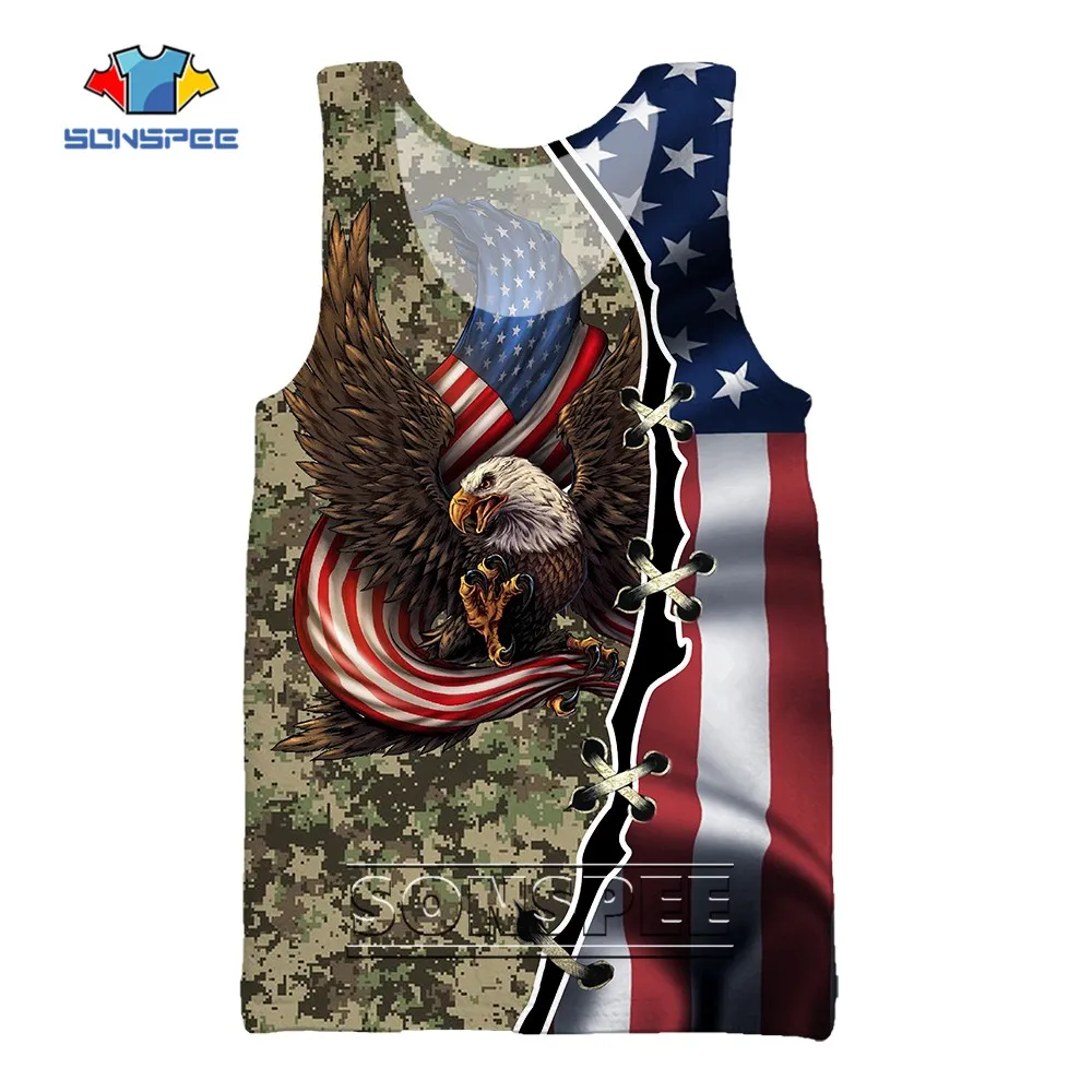 

SONSPEE American Flag And Bald Eagle 3D Printed Vest Summer Street Hip Hop Casual Tank Topss Gym Fitness Bodybuilding Sportswear