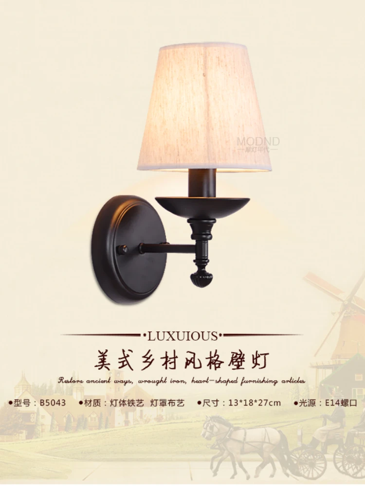 Description Picture 2 of itemAmerican Style Wall Lamp Retro Garden Wall Sconce Led Lights Bedroom Bedside Lamp Rural Creative Aisle Iron Indoor Lighting