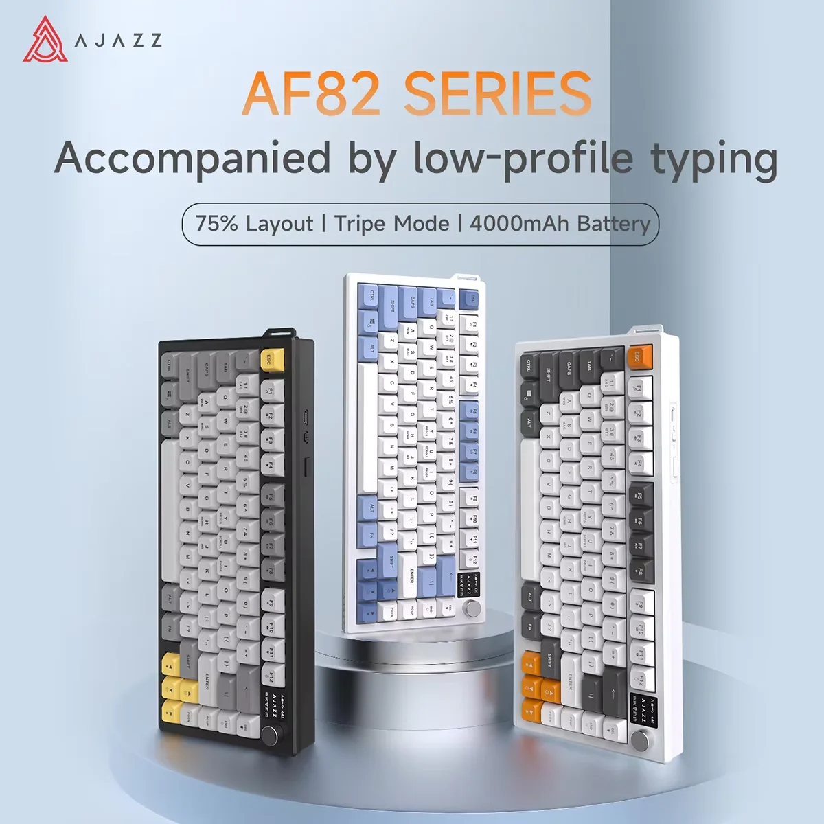 AJAZZ AF82 clavier de bureau à profil bas clavier de jeu filaire/sans fil rvb disposition 75% 82 touches batterie 4000mAh pour Win/Mac