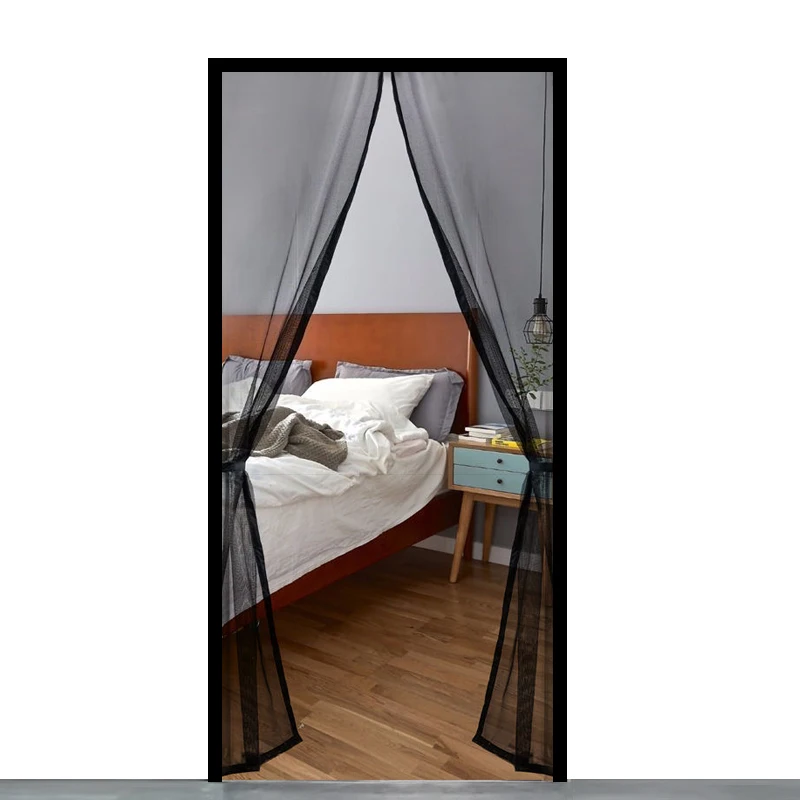 Stylish Black Magnetic Mosquito Screen Door Curtain, Durable Self-Adhesive Mesh with Secure Magnetic Closure, Ideal for Any Home