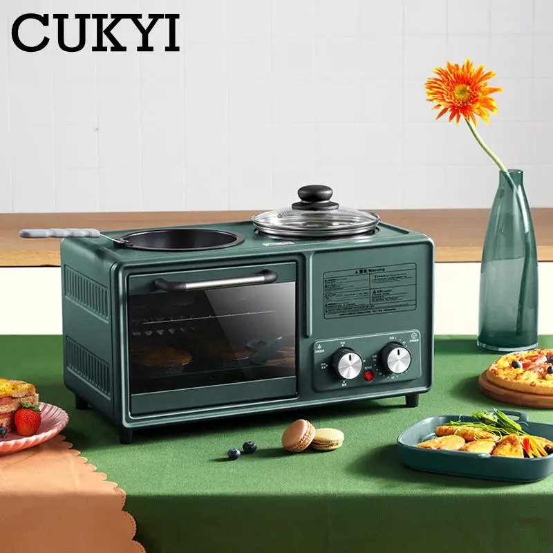 CUKYI Electric 3 in 1 Household Breakfast machine mini bread toaster baking oven omelette fry pan hot pot boiler food steamer EU 4