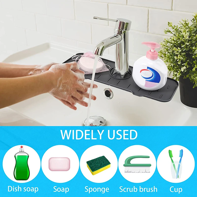 Kitchen Silicone Faucet Absorbent Mat Sink Splash Guard Bathroom Drain Pad Water Splash Catcher Mat For Bathroom Kitchen Gadgets