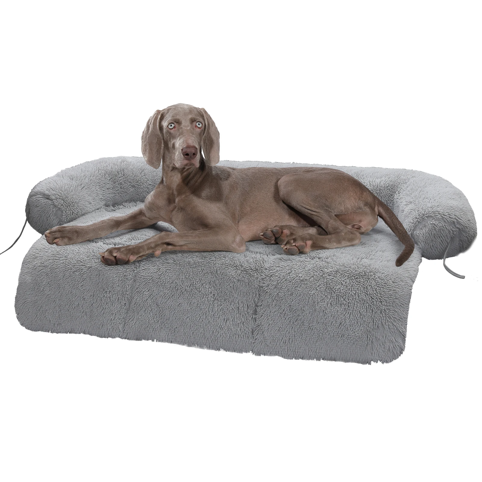 

Plush Calming Dog Bed with Removable Washable Cover - Furniture Protector Mat for Small to Large Dogs and Cats - Cozy Grey Couch