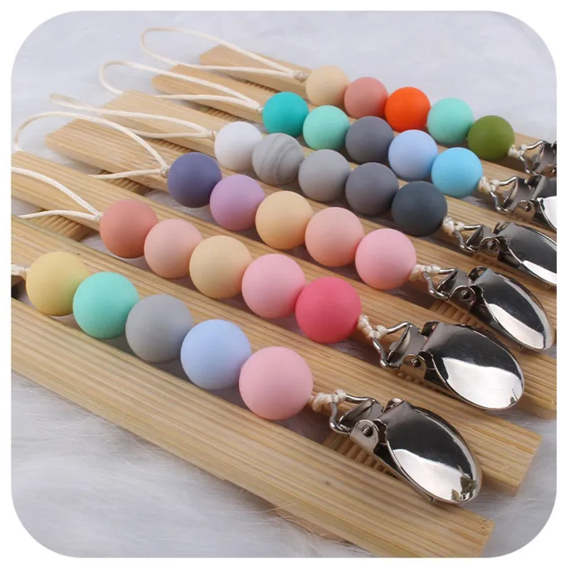 Baby Metal Pacifier Clip Infant Nipple Holder Silicone Beaded Nipple Leash Strap Soother Chain coskiss baby beech wood beaded pacifier clip dummy chain nipple holder infant soother teether for infant feeding molar toy