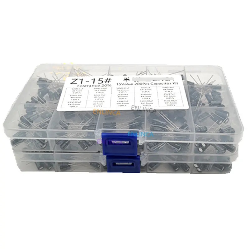 Electrolytic Capacitor Aluminum Electrolytic Capacitor 15values 200pcs Electrolytic Capacitor Organization Storage 0.1-220uF Capacitors Assortment Box Kit