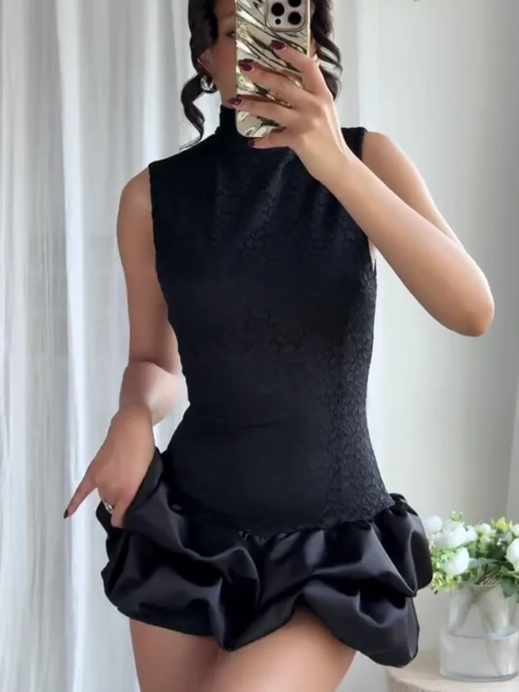 Elegant Y2K Sleeveless Backless Mini Dress with Ruffled Hem