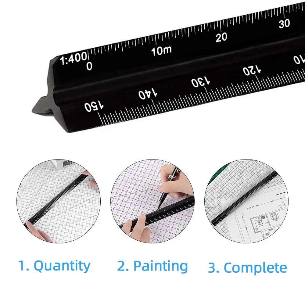 Scale Ruler 30cm Aluminium Metal Scale Architect Engineer Technical Ruler