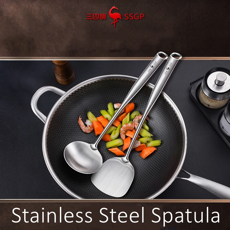 Cooking Utensils Set Luxury LFGB Certificate 304 Stainless Steel Family Scraper Stir Frying Spatula Serving Spoon Kitchen Cooking Baking Turner