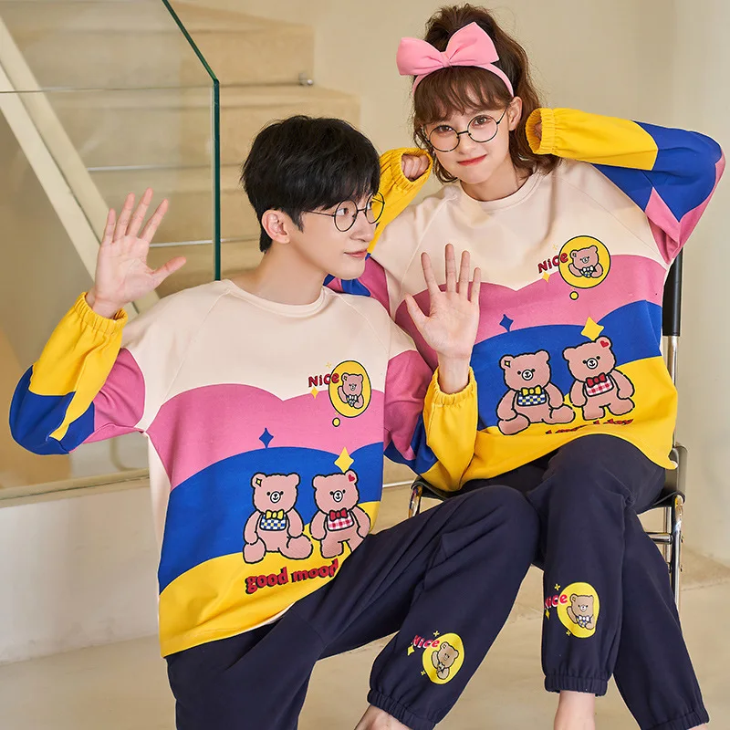 Couple Pajama Set Sleepwear Autumn Cotton Pyjamas Loungewear Cartoon Homewear Lover Pijamas Long Sleeved Men Women Casual Pyjama