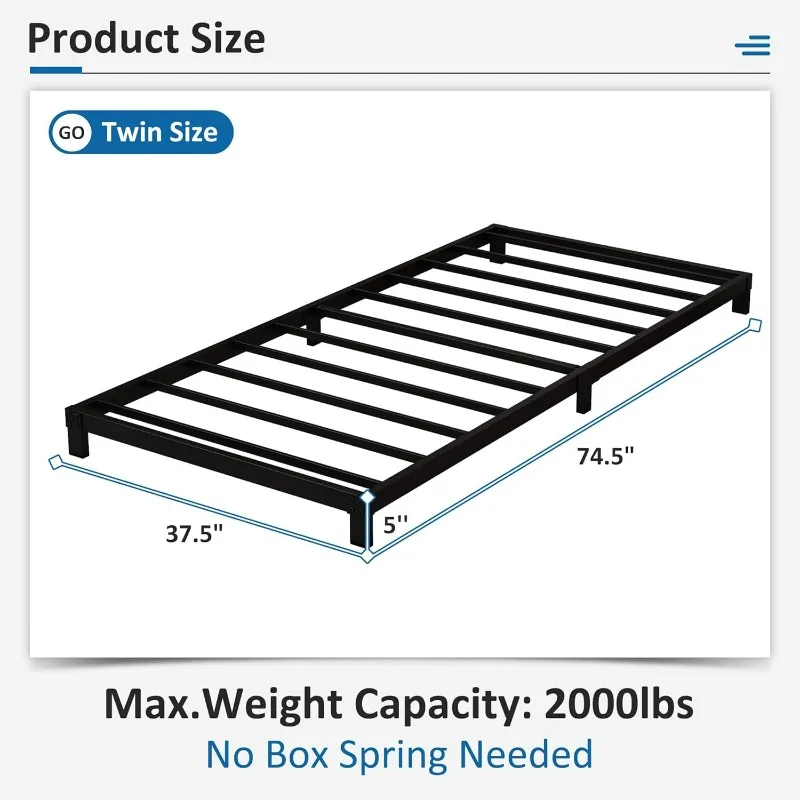 5 Inch Low Bed Frames Heavy Duty Metal Platform, No Box Spring Needed, Easy Assembly Mattress Foundation, No Noise, Black 3