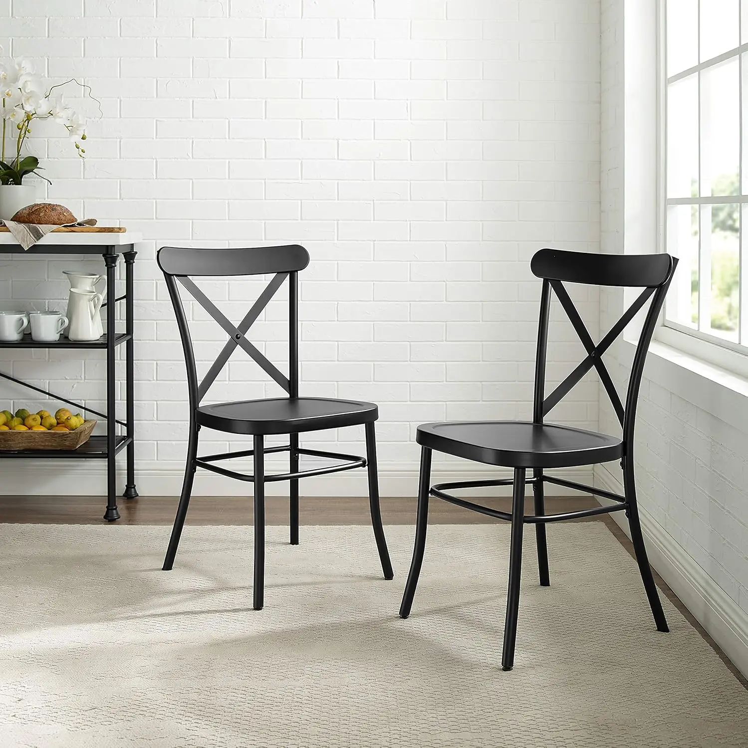 Furniture Camille Metal X Back Caf&eacute; Dining Chairs Set of 2, Matte Black
