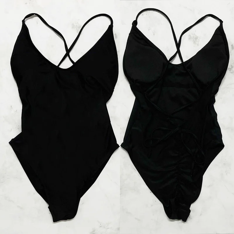 Sexy Female Swimsuit With Chest Pad 1-Piece Swimwear Women Monokini Bandage Swimming Suit S-3XL Pink Black Push Up Bathing Suits