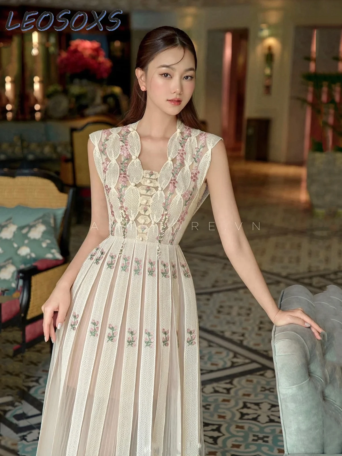 Vestidos largos con la parte superior de encaje y la parte inferior de chiffon Lavanda