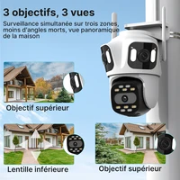 Caméra PTZ WONSDAR à trois objectifs, surveillance WiFi, caméra de sécurité extérieure, détection de mouvement, audio bidirectionnel, moniteur iCsee 3