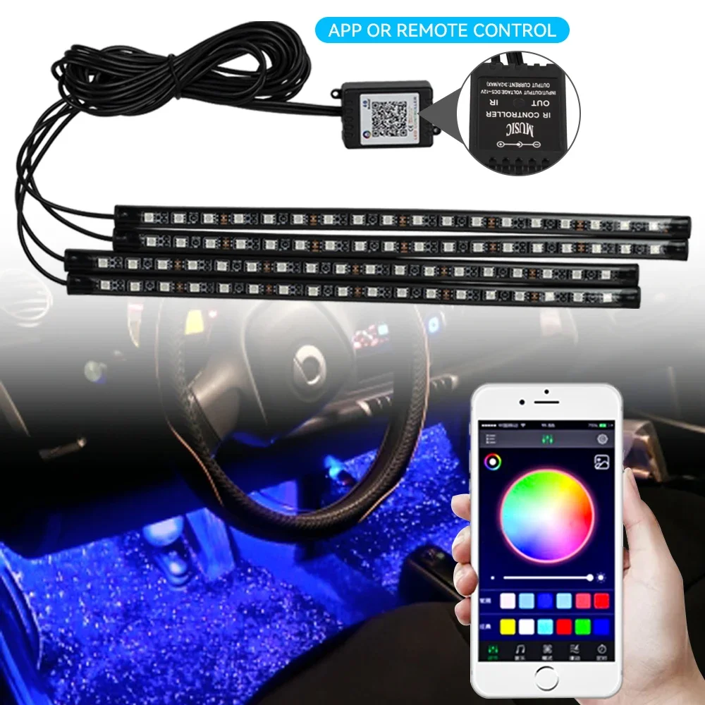 

Neon 36 48 72 LED Car Interior Ambient Foot Light with USB Wireless Remote Music APP Control Auto RGB Atmosphere Decorative Lamp