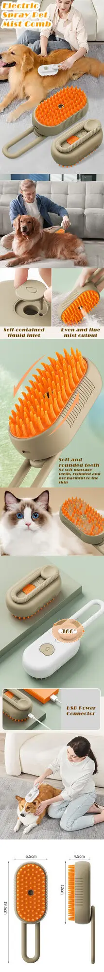 3 in 1 Pet Dog Cat Brush Cat Steam Brush Comb Dog Brush Electric Spray Cat Hair Brushes Massage Pet Grooming Hair Removal Combs