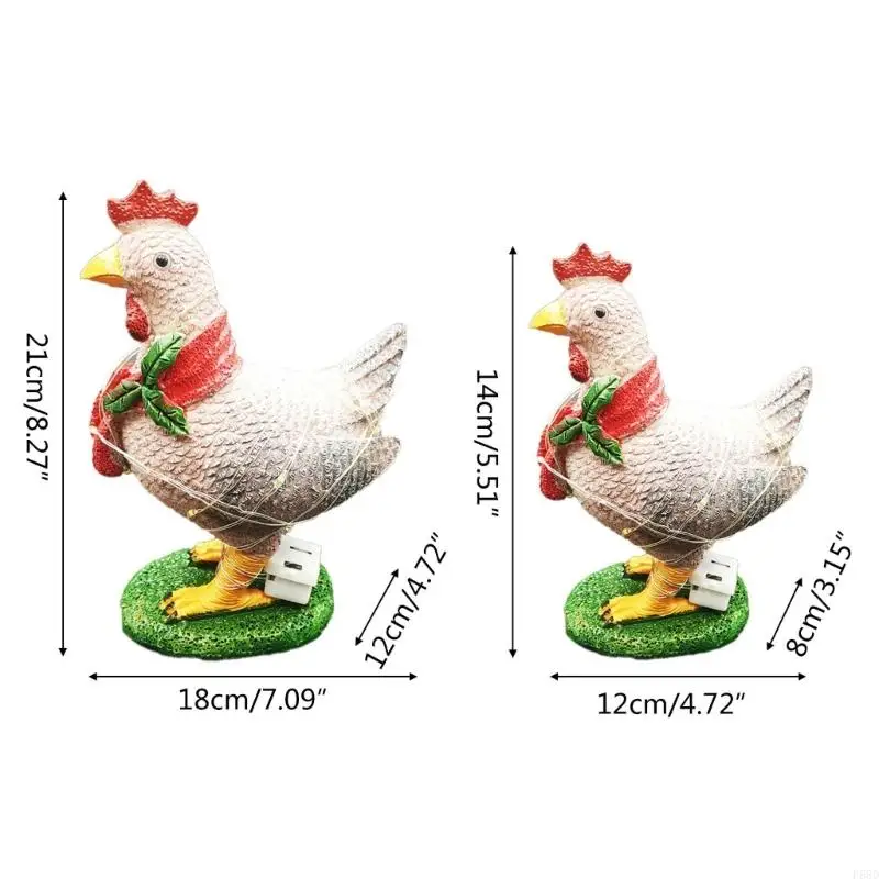 F68D Glowing Chicken with Scarf Christmas Ornaments Resin Animal Statues Decoration