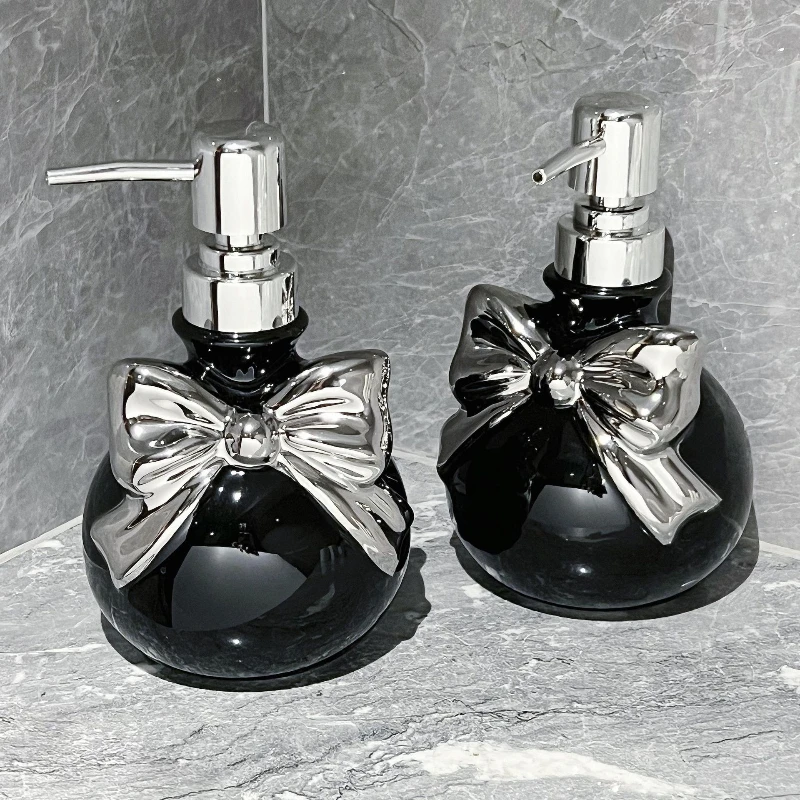 1pc Ceramic Bow Lotion Bottle Hand Sanitizer Press Bottle Body Wash, Hair Conditioner Bottled Separately Bathroom Accessories