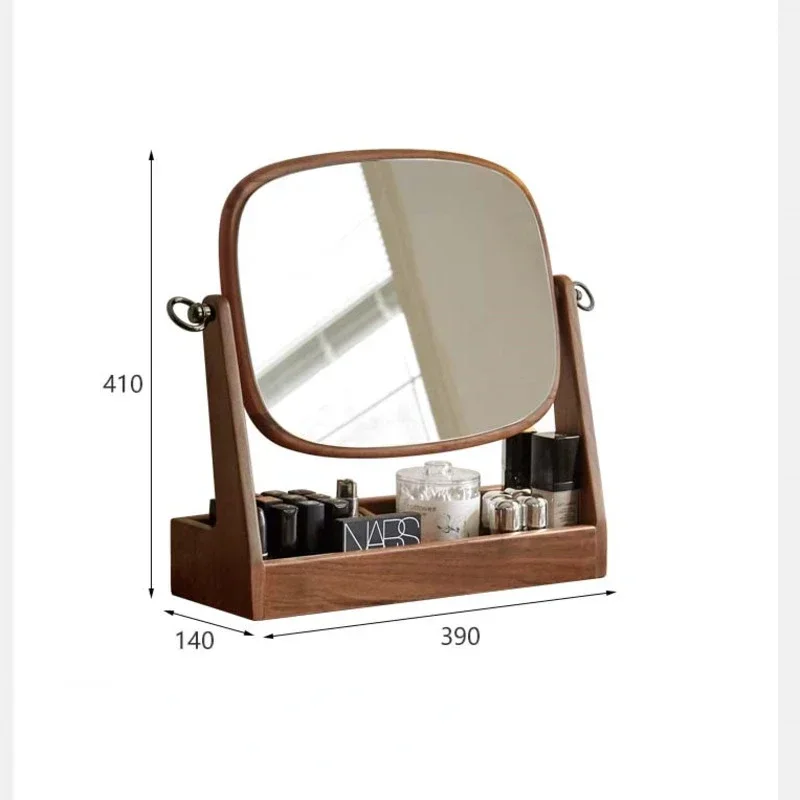 Desktop Makeup Mirror Black Walnut Vanity Mirror for Women Simple Modern Design with 360 Rotation Jewelry Box Dresser Organizer