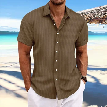 Summer Men's High-quality Striped Short Sleeved Shirt, New Luxury Fashion, Business Casual Beach Breathable Cool Top 4