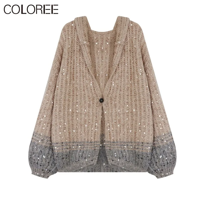 

Luxury Sequined Clothes for Women Brand Designer High Quality Knitted Cardigans Autumn Winter Oversized Sweater Mujer 2023