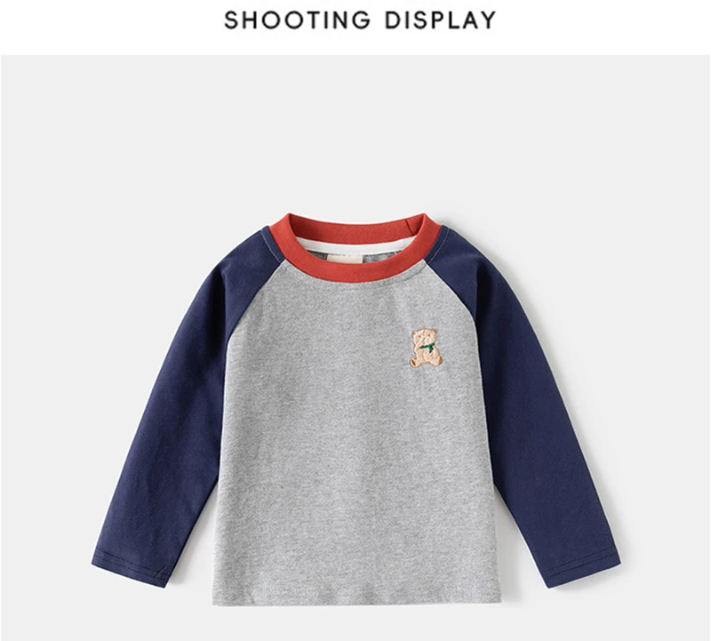 2026 frühling Kinder Langarm T-Shirt Cartoon Bär Stickerei Baby Junge Mädchen Raglan Top Weiche Baumwolle Kleinkind Kleidung Unterhemd – Detail 2