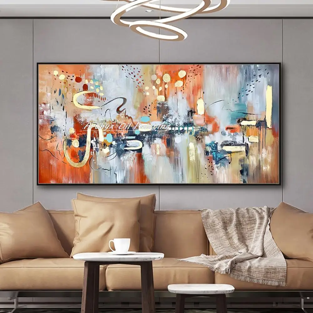 

Arthyx Handpainted Abstract Gold Foil Oil Paintings On Canvas,Modern Art,Large Size,Wall Picture For Living Room,Home Decoration
