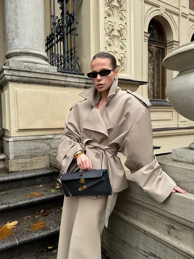 الصلبة Laepl الدانتيل يصل خندق معطف المرأة موضة كم كامل الخصر Cinching قصيرة مصدات الرياح  جديد الخريف مكتب تخفيف أبلى