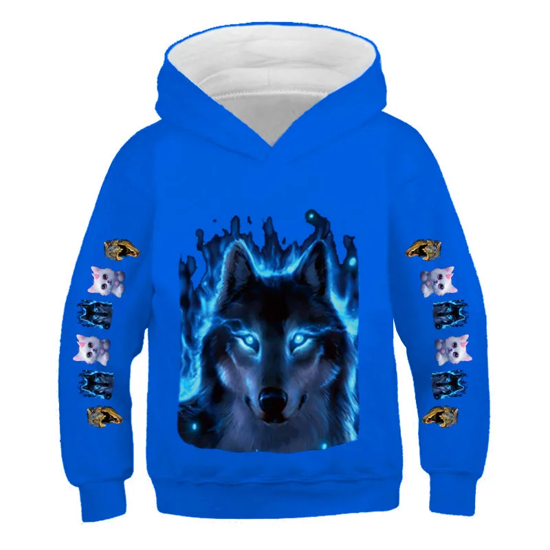 

Spring Autumn Children's Wolf Hoodies Clothing Cartoon Animal Clothes 3-16Y Boys Girls Wolf Sweatshirts Long Sleeved Hooded Tops