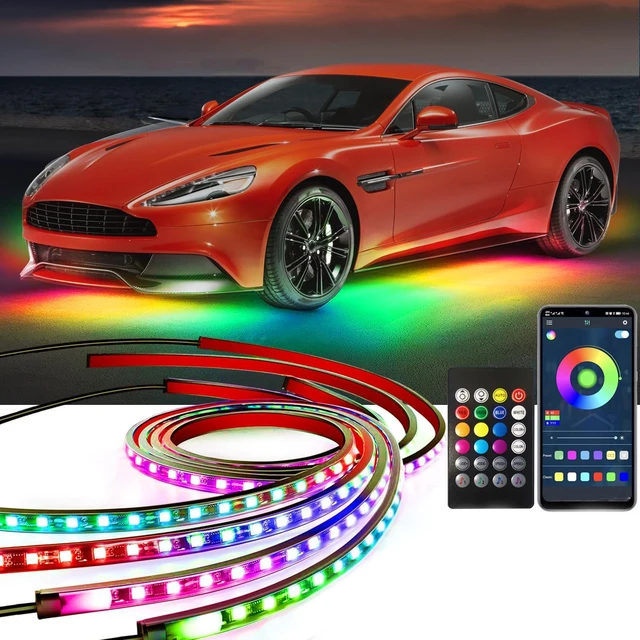 4in1 Neon LED Car Underglow Bottom Light RGB Flexible Waterproof LED Strip Underbody Light APP Remote Control Decorative Lamp 1