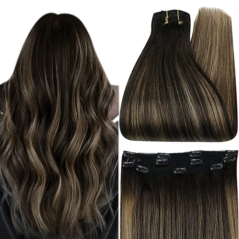 Full Shine 50 Grams Clip On Human Hair Extensions Ombre Color 3Pcs 100% Machine Remy Human Hair Hairpins Clip In Hair Extensions 21
