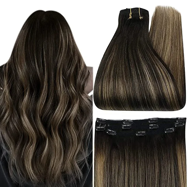 Full Shine 50 Grams Clip On Human Hair Extensions Ombre Color 3Pcs 100% Machine Remy Human Hair Hairpins Clip In Hair Extensions 1b 27 1b