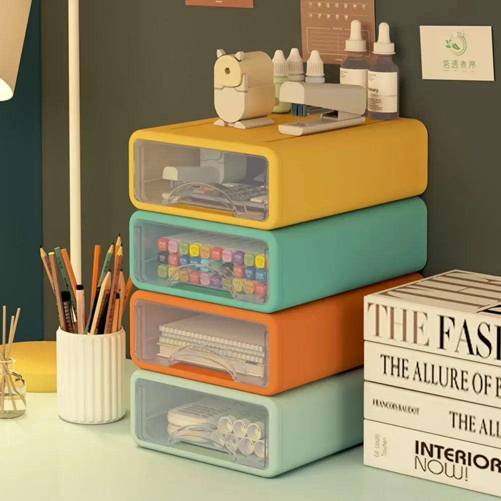 Desktop Storage Box Drawer Style Desk Storage Boxes Home Stationery Sundries Transparent Organizer Office Stackable Containers