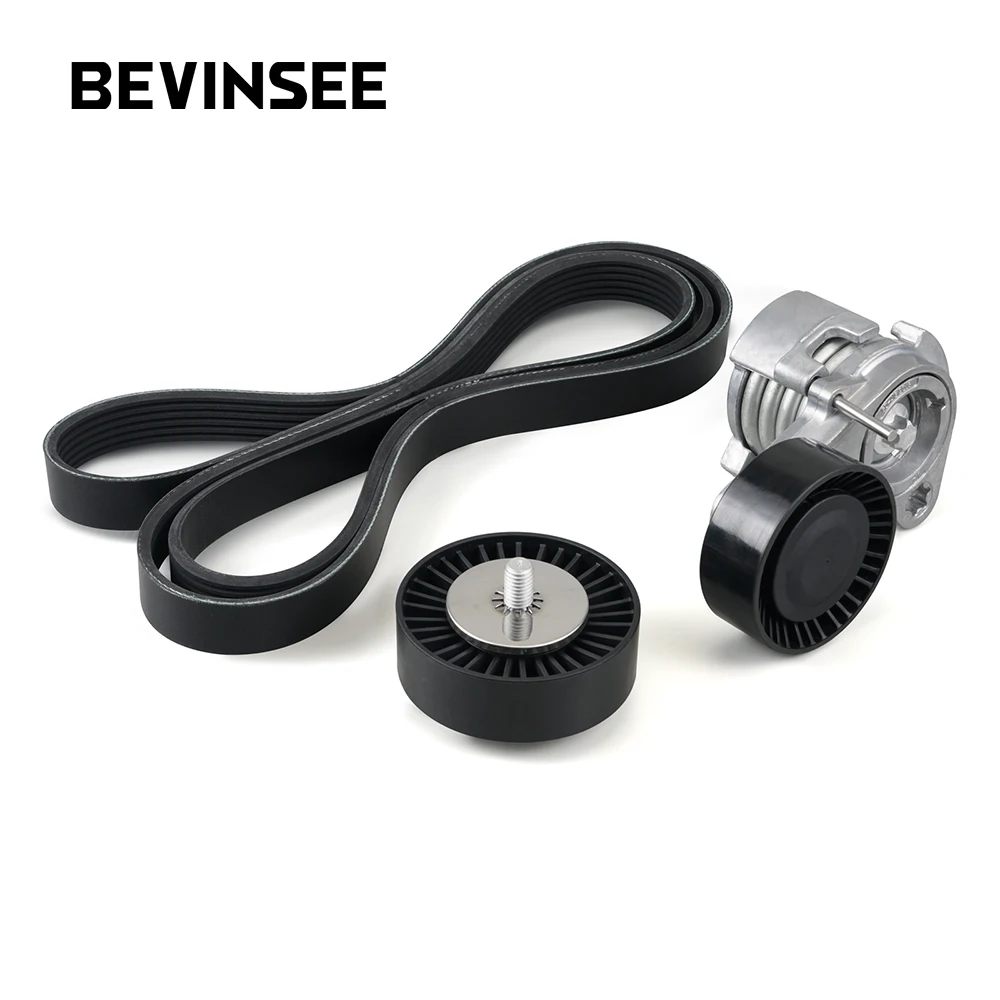 

BEVINSEE Engine Drive Belt Pulley Tensioner Kit For BMW E90 E91 E92 E93 N52 E82 E60 E83 Engine Car Belt Pulley Tensioner Kit