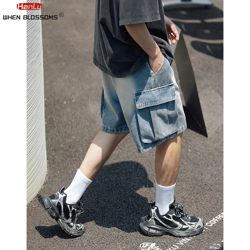 Men Jeans Denim Shorts Summer Jeans Shorts Men's Cargo Jean Shorts Knee Length