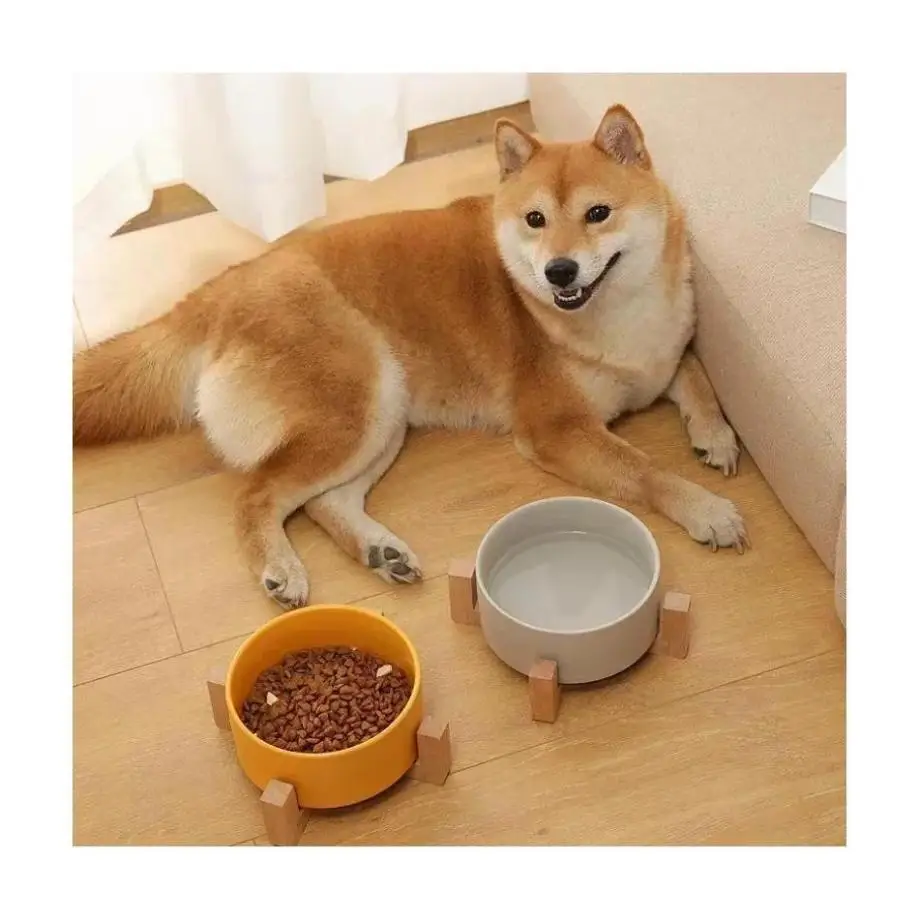 1 Pcs Pet Bowl Cat Dog Wooden Rack Bowl Large Capacity Cat Food Water Feeder Bowl Home Pet Small Ceramic Accessories