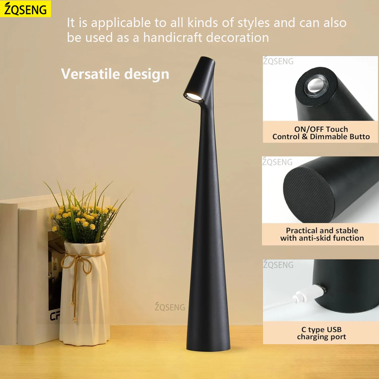 Table Lamp LED Touch Sensor Desktop Night Light Rechargeable Wireless Reading Lamp for Restaurant Hotel Bar Bedroom Decor Light 2